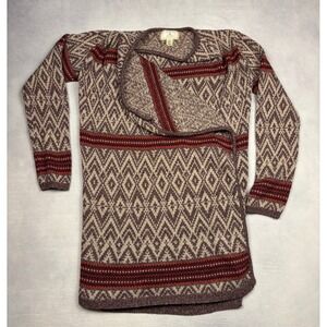 Ruby Moon Womens Large Geometric Diamond Wrap Cardigan Sweater Longline Purple L